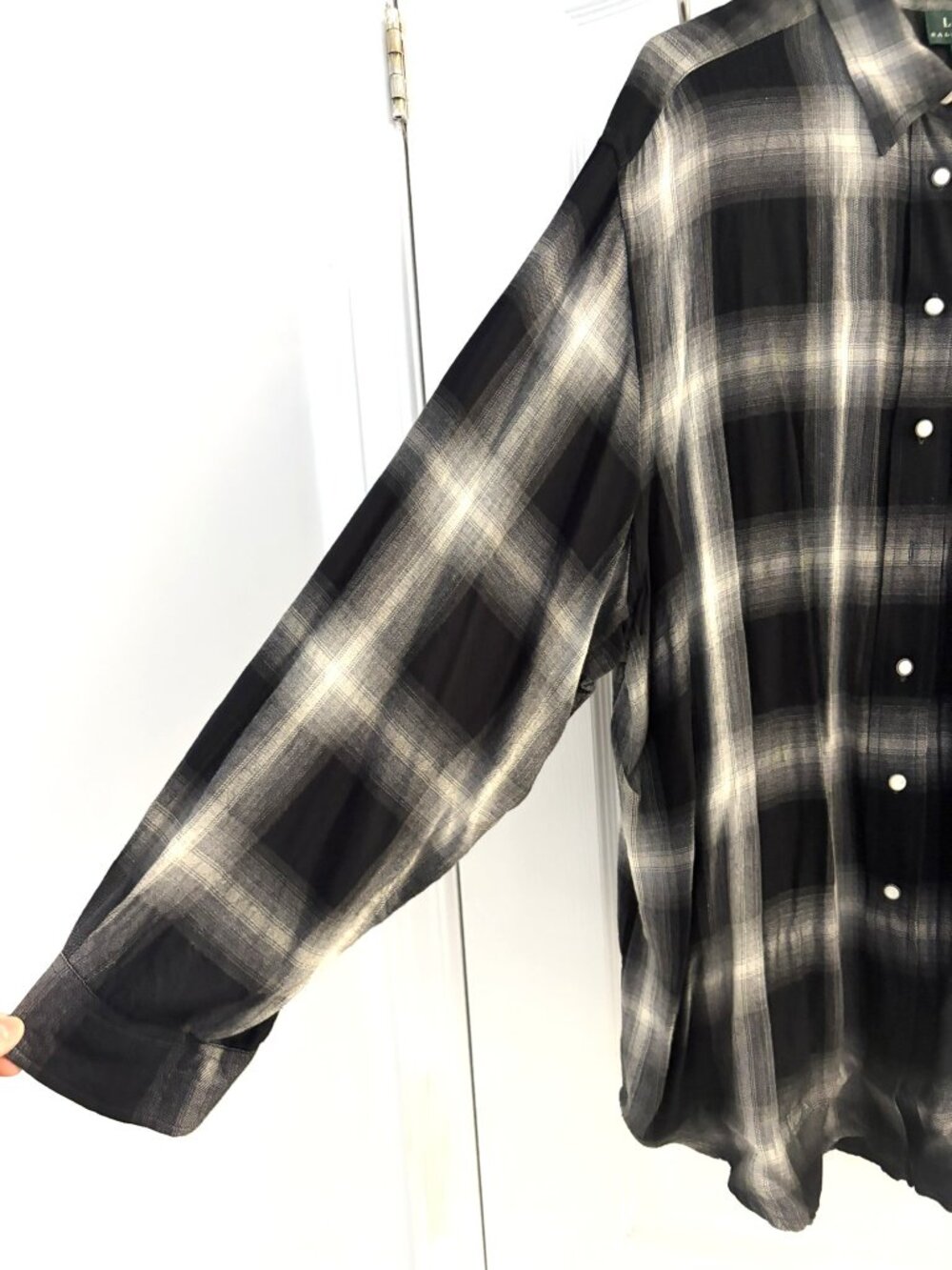 Ralph Lauren Black Gray Plaid Soft Long Sleeve Blouse Size 2X - Picture 3 of 4